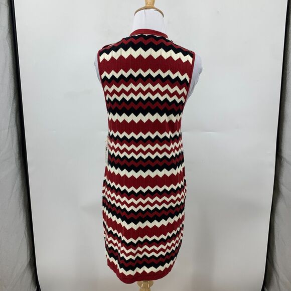 Forever 21 Sweater Bodycon Dress Women L Large Red White Chevron Sleeveless Knit - Picture 3 of 16
